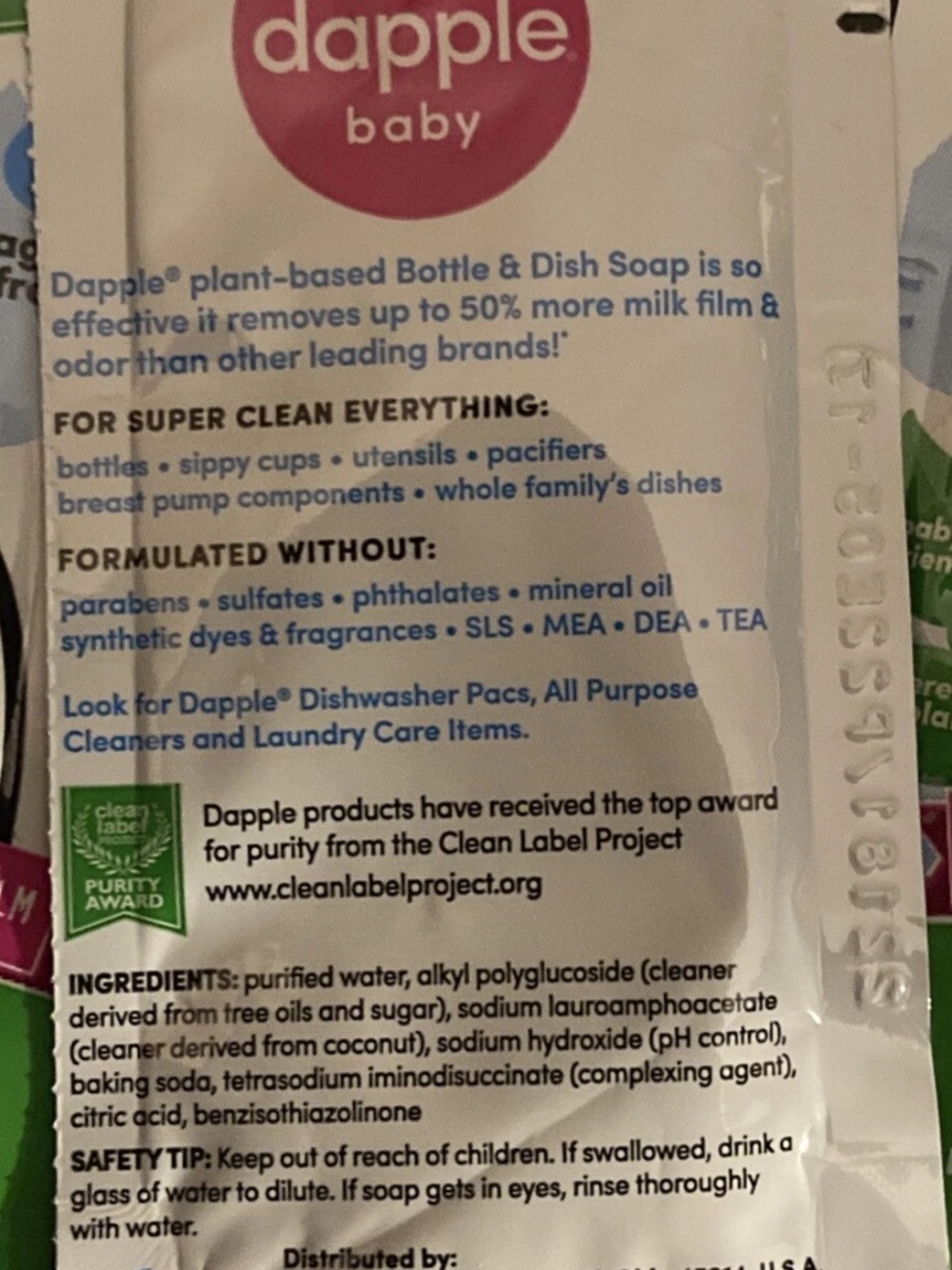 Dapple Baby 6 Ct Samplers 0.45 Fl Oz 13.3 Ml Fragrance Free Bottle & Dish Soap. - Picture 2 of 3